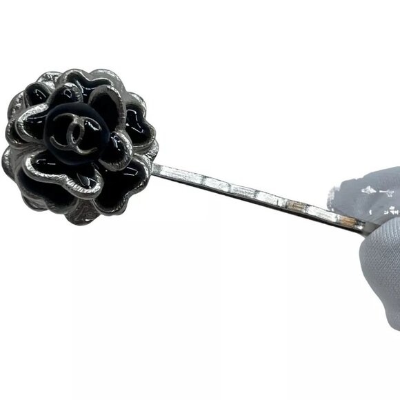 Auth CHANEL Camellia Hairpin Hair Accessory 03C Black Sterling Silver main image 10